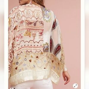Anthropologie Floreat Boho Paisley Patchwork Kimono One Size Velvet Silk Blend